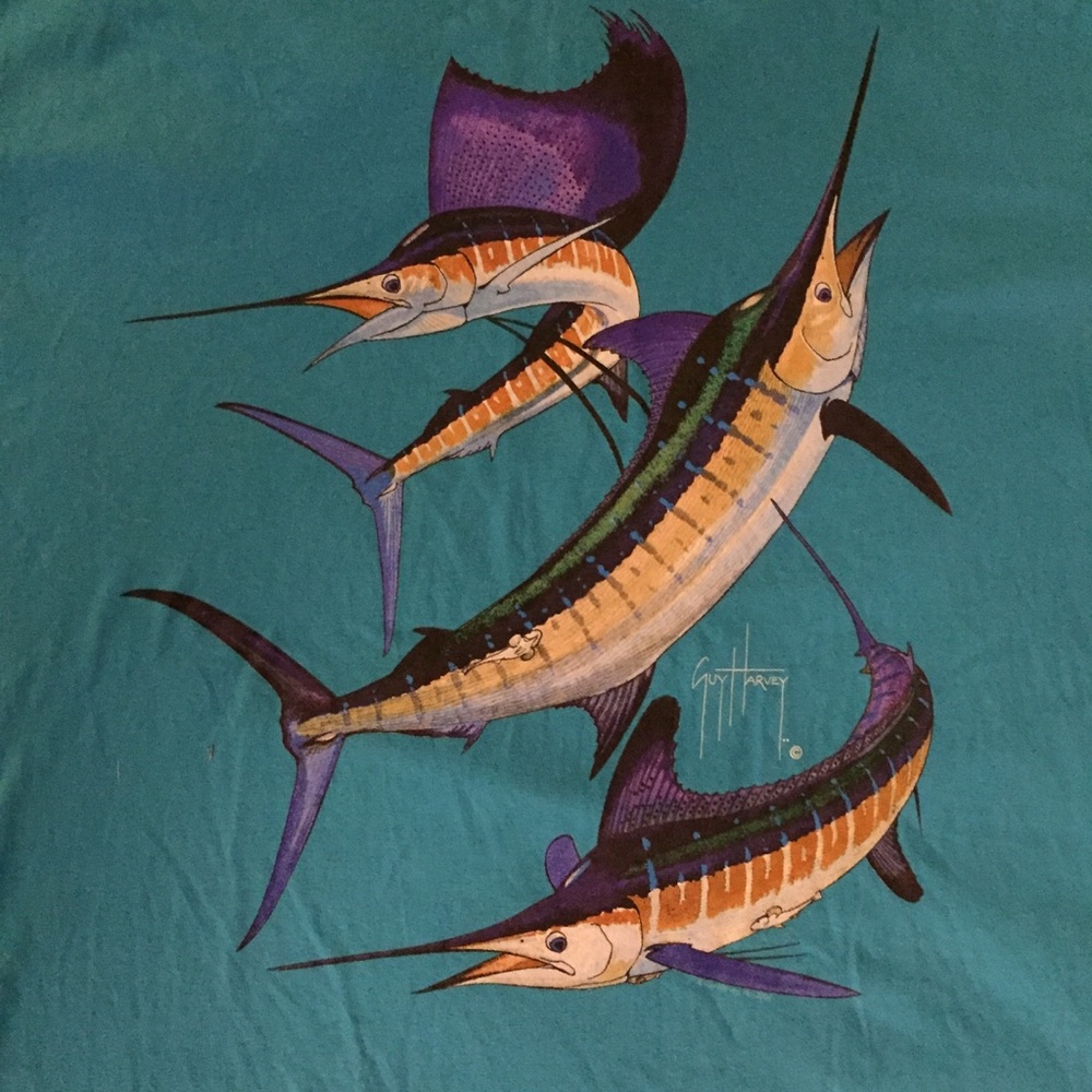 Guy Harvey turquoise bill fish T-shirt Sz L